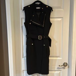 Black suit dress with gold accents